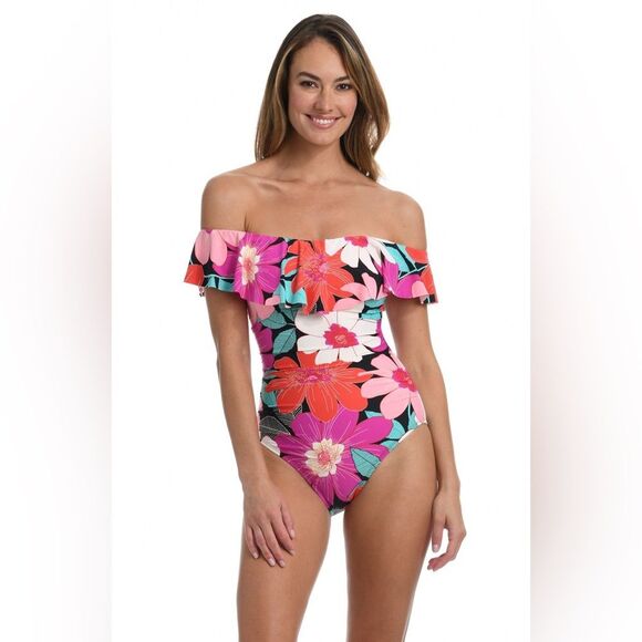 NWT La Blanca | In Full Bloom Off The Shoulder Ruffle One Piece Swimsuit 10 - Picture 1 of 10